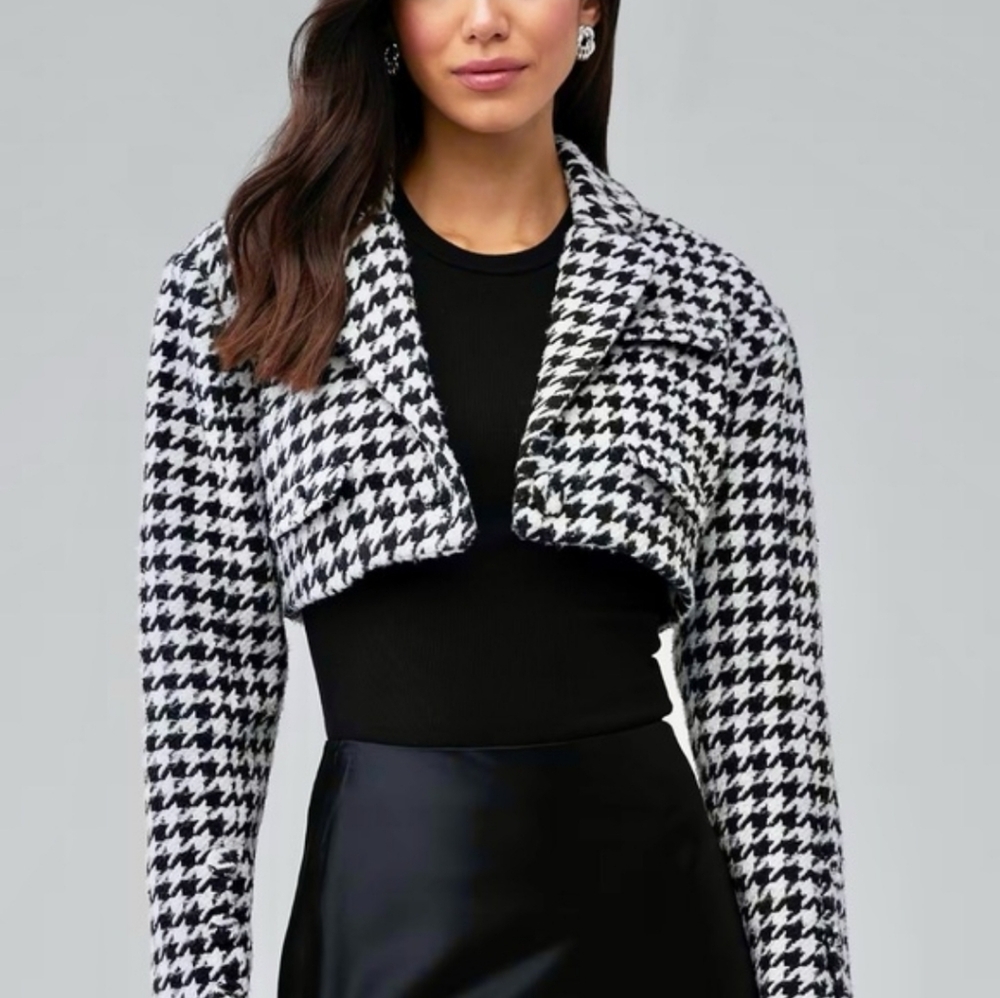 NWT FOR LOVE & LEMON'S BONNIE HOUNDSTOOTH CROPPED BLAZER JACKET SIZE XL NEW